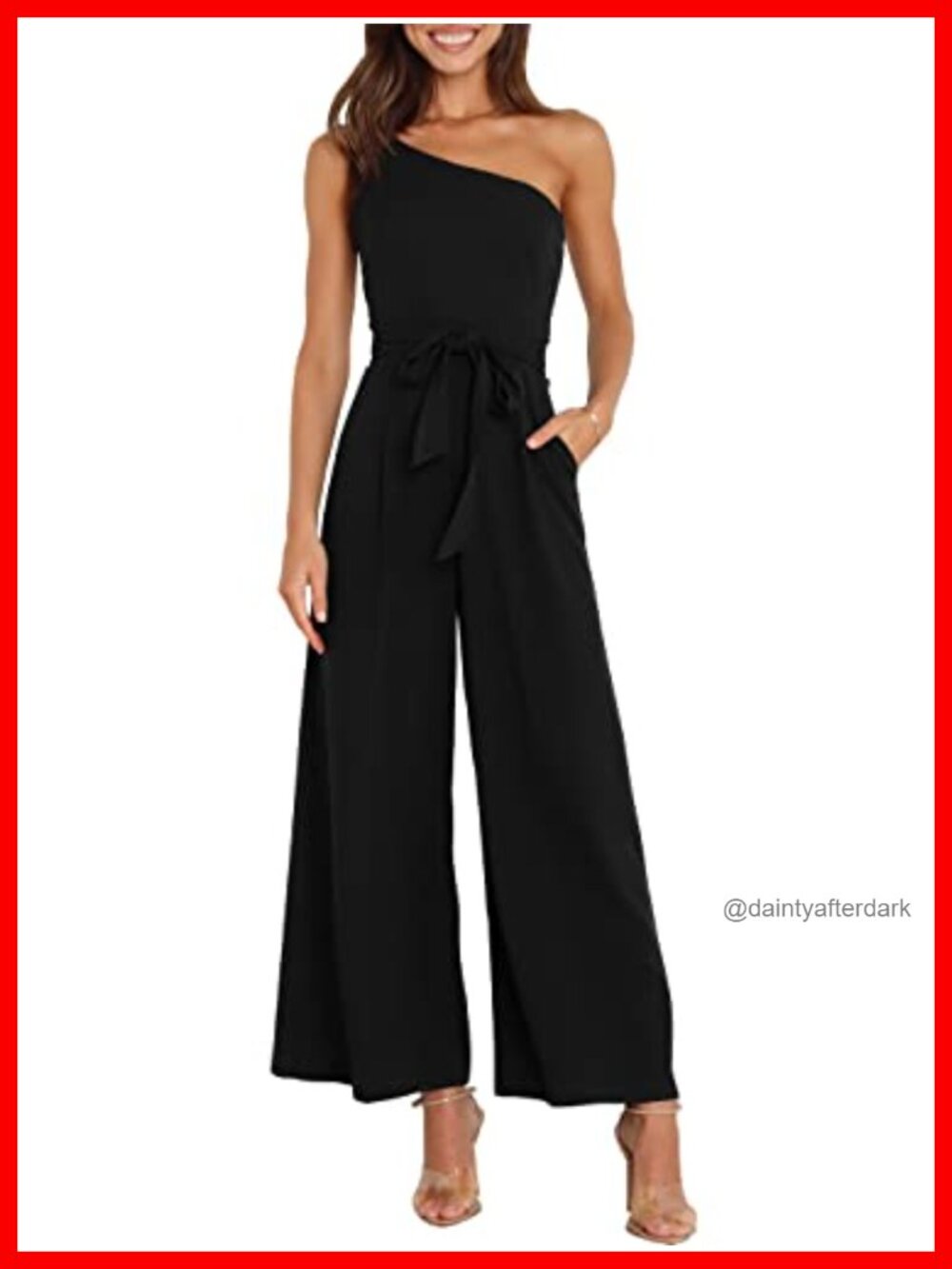 One Shoulder Sleeveless Jumpsuit Wide Leg Dressy Romper